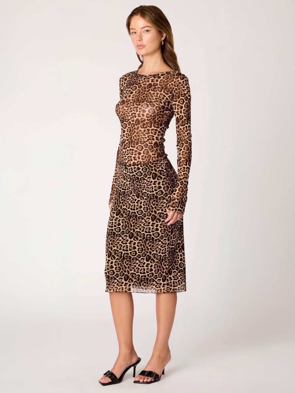 NIA WOMENS LEOPARD SHEER TOP